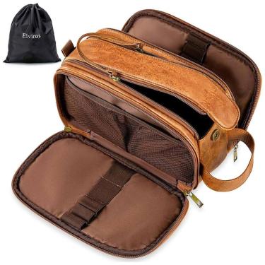 Imagem de Necessaire Masculina de Couro, ELVIROS, Marrom Claro