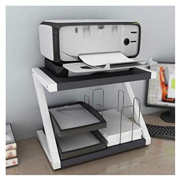 Imagem de Suporte de impressão, suporte de impressora de mesa em forma de Z, estrutura fixa de metal, escritório, multifuncional, máquina de fax, escâner, prateleira, 2 camadas, armazenamento de arquivos, mesa