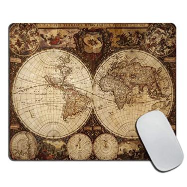 Imagem de Tapete de mouse com mapa do mundo, mapa do mundo antigo desenhado em estilo nostálgico da década de 1720 Atlas histórico de arte, design vintage, mouse pad retangular, mousepads de borracha antiderrapante para laptop de escritório, casa, 24 x 20 x 0,3 cm