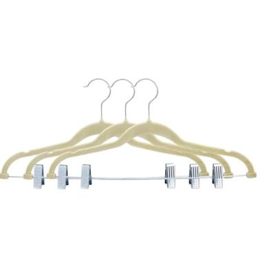 Imagem de Cabides de Veludo com Presilhas, Conjunto com 10 Peças, Resistentes para Roupas (Bege) Adulto