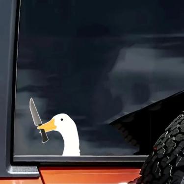 Imagem de 2 peças Goose with a Knife in Its Mouth Funny This is a Killer's Skin, projetado por Rainbow Fish Car Bumper Sticker, decalque de vinil de 12 cm, impermeável, cortado para carros, janelas, laptops