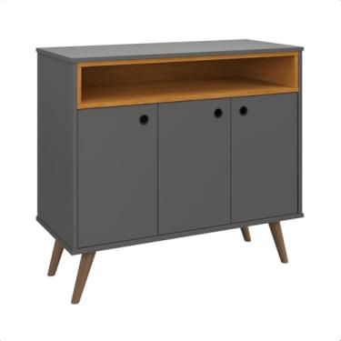 Imagem de Aparador Buffet Retrô Pés Palito Cantinho Do Café Paris 3 Portas - Cinza Com Freijó - Lojas GB