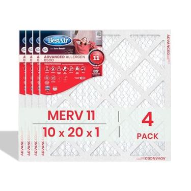 Imagem de BestAir Filtro de ar 10 x 20 x 1 (pacote com 4) | MERV 11 Advanced Allergen 8500 HVAC AC Filtro de ar de substituição para uso residencial e comercial | Feito nos EUA | Tamanho real (24 x 40 x 0,75)