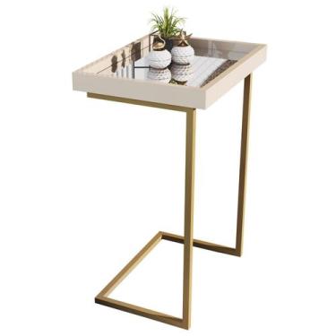 Imagem de Mesa Lateral de Apoio JB 4774 com Espelho me pé de Aço - Perola/Dourad