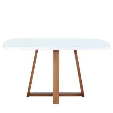 Imagem de Mesa Jantar Julia Nacional Móveis Retangular 160cm (Larg) Base Madeira Pinhão Com Tampo Vidro Branco