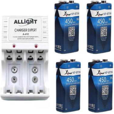 Imagem de Kit Carregador De Pilhas/Bateria + 4 Baterias 9V Recarregaveis