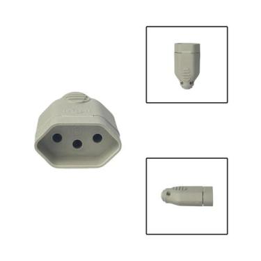 Imagem de Tomada Plug Fêmea 3 Pinos 10A 250V Cinza - Ilumi