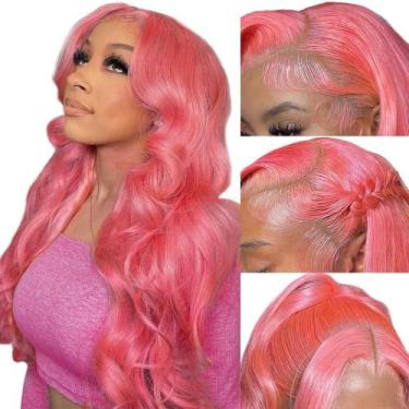 Imagem de Peruca JKD Pink Lace Front Human Hair 13x4 HD Pink Body Wave