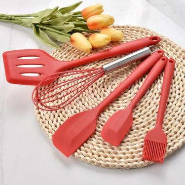 Imagem de Conjunto de espátula de silicone, resistente ao calor, grau alimentício, sem BPA, multicolorido, design de uma peça sem costura, conjunto de 5 ferramentas de cozinha