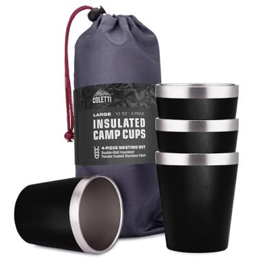 Imagem de COLETTI Conjunto de copos de acampamento Scouts — Copos de aço inoxidável — Copos infantis de metal — Acessórios de acampamento seguros para lava-louças — Copos e canecas de café para acampamento —