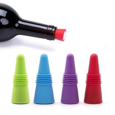 Imagem de Rolhas de vinho reutilizáveis, seladoras de garrafas de bebidas, seladoras de garrafas de vinho de silicone macio, rolhas de vinho com tampa de aderência para manter o vinho fresco, 4 peças (preto