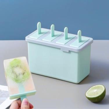 Imagem de Moldes de picolé de 4 cavidades com palitos, máquina de picolé para freezer, moldes reutilizáveis de sorvete para petiscos de gelo caseiros, design plano antiaderente, fácil liberação