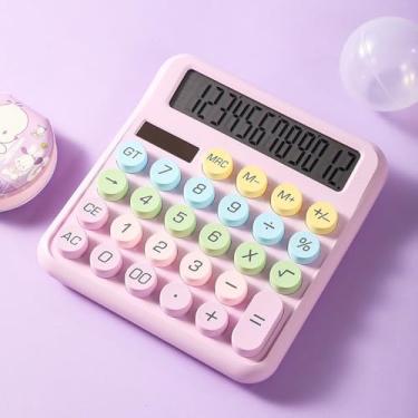 Imagem de Calculadora mecânica, tela grande de 12 dígitos, calculadora de mesa com botões grandes, fofa e estética para mesa de escritório - roxo