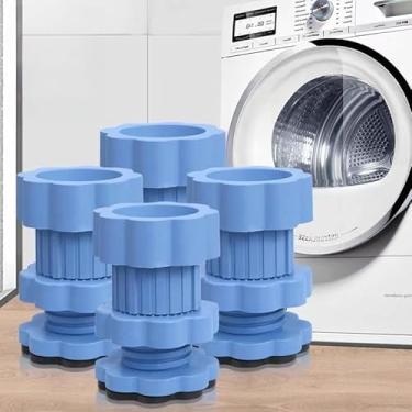 Imagem de 4 peças de almofadas antivibração para suporte de máquina de lavar, secadora antiderrapante, almofadas de cancelamento de choque e ruído, almofadas ajustáveis para pés para máquina de lavar roupa