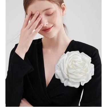 Imagem de Broche delicado de seda cetim rosa flor extra grande broches grandes alfinetes de lapela tecido delicado flores broche para mulheres festa de casamento banquete vestido terno roupas acessórios joias