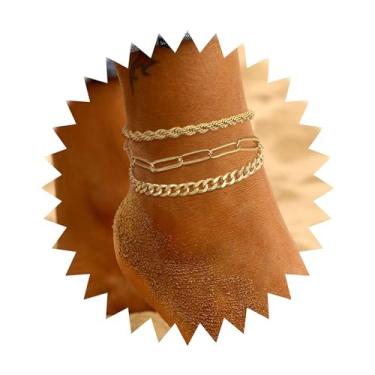 Imagem de Tornozeleiras femininas, banhado a ouro 14, impermeável, leve, com elos cubanos, corrente fígaro, conjunto de tornozeleiras douradas, joias femininas modernas, One Size, Cobre, Sem Pedra Preciosa