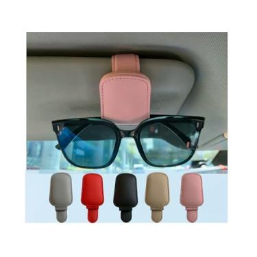 Imagem de Porta-óculos de sol para viseira de carro, clipe magnético de couro para cartão de bilhete - Acessórios para viseira de carro (rosa)