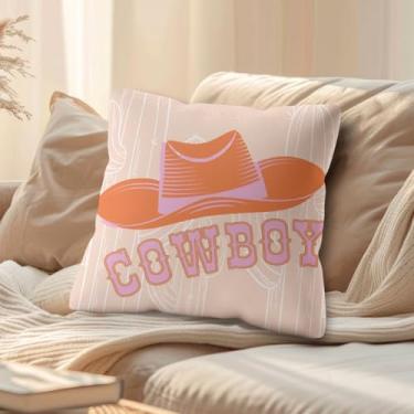 Imagem de Coquette Capas de almofada de caubói rosa ocidental 45,7 x 45,7 cm, decoração de quarto de vaqueira, decoração de quarto de coquette, capas de travesseiro de chapéu de cowboy ocidental moderno para