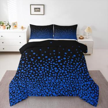 Imagem de Feelyou Conjunto de edredom de bolinhas para adultos, solteiro, simples, moderno, abstrato, geométrico, para meninos, meninas, adolescentes, preto, azul, edredom para decoração de quarto