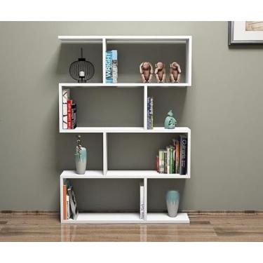 Imagem de Estante Decorativa MDF Branca 100x80x18cm Montagem na Parede ou Chão para Sala Quarto e Escritório Porta Livros e Enfeites