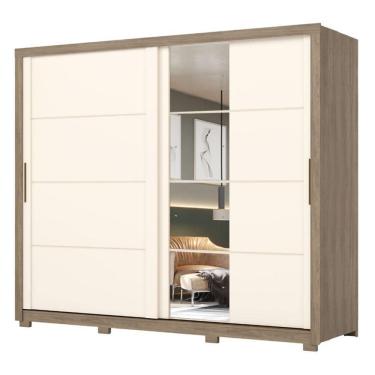 Imagem de Guarda Roupas Casal 2 Portas De Correr Com Espelho 4 Gavetas Lirio Madeirado/off White