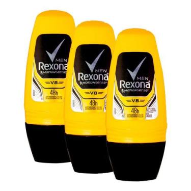 Imagem de Kit 3 Desodorante Antitranspirante Rexona Men V8 Roll-on com 50ml