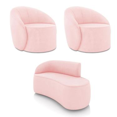 Imagem de Sofá 2 Lugares Orgânico 140cm Morgan E 2 Poltronas Lua Suede Rosa Bebê D03 - D'rossi