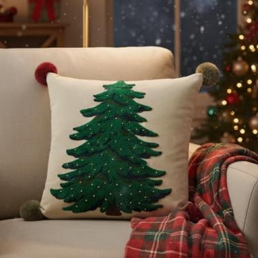 Imagem de Lahome Capas de almofada de Natal brancas para decoração de Natal, árvore de Natal, 45,7 x 45,7 cm, fronhas macias de lã sintética, festivais, inverno, decoração de casa, sofá, cama, varanda