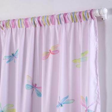 Imagem de Cortina Infantil, Poliéster 300 Fios, Estampa Digital, Branca com Detalhes, 2,00x1,50m, para Varão Simples (Libélulas)