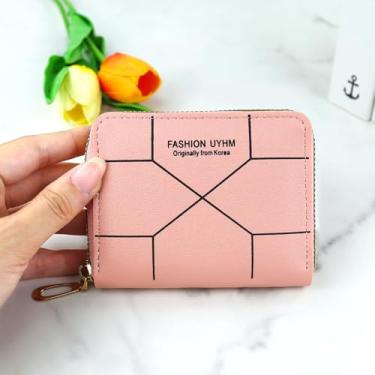 Imagem de Porta-moedas elegante, carteira feminina pequena com padrão de linha, bolsa de moedas compacta de grande capacidade para mulheres com 1 carteira com zíper, 4 compartimentos para cartões para uso