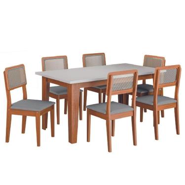 Imagem de Conjunto Sala De Jantar Mesa Miami 1,60m 6 Cadeiras Santiago Dobuê Madeirado / Cinza
