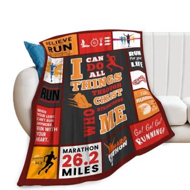 Imagem de Cobertor de corrida motivacional cobertor de corrida presente inspirador para corredores aconchegante lã flanela material de pelúcia leve presentes para homens mulheres adultos para sofá, decoração de