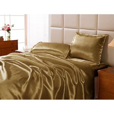 Imagem de Jogo de Lençol Casal King em Cetim Charmousse – 4 Peças, Toque Macio, Alto Brilho, Anti-Frizz e Luxo para o Quarto(DOURADO)
