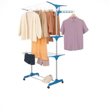 Imagem de Varal de Chão Dobrável para Secagem Rápida de Roupas - Grande Capacidade até 30 Kg - Retrátil com Rodinhas – 3 Andares Verticais, Reforçado e Compacto, Estrutura Portátil