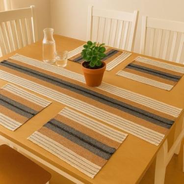 Imagem de Jogo Americano 7 Peças 100% Algodão - Conjunto Completo para Mesa Posta(CARAMELO-2-FX-PRETA-AMERICANO)