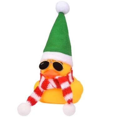 Imagem de MuMyer Ornamentos de carro de pato de borracha amarelo para decoração de Natal e decorações de casa com mini chapéu cachecol e óculos de sol (A4)