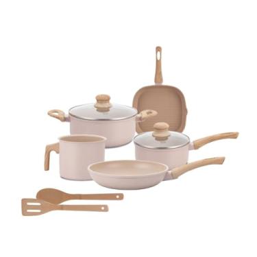 Imagem de Jogo de Panelas Indução Antiaderente 7 Peças, Revestimento Cerâmico, Alumínio e Fundo Triplo (Vanilla)