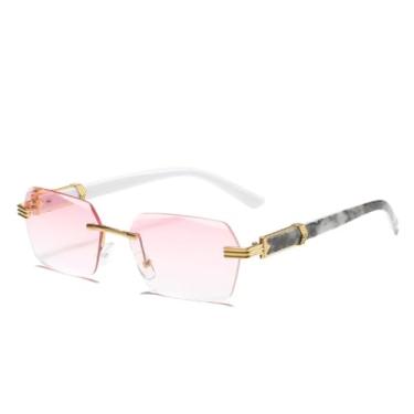 Imagem de HCHES Óculos de Sol Femininos de Luxo Sem Aro, com Lentes Coloridas e Estampas, Estilo Casual Masculino (Rosa)