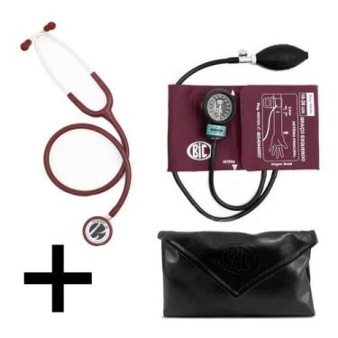Imagem de Kit Conjunto Esfigmomanômetro + Estetoscópio Com Garantia Bic, Vinho