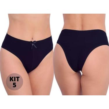 Imagem de Kit 5 Calcinha Cotton Algodão Antialérgico Cintura Alta Estilo Tangão 