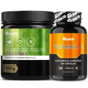 Imagem de Creatina Pura 100g Monohidratada + Vitamina C 120 Caps Growth