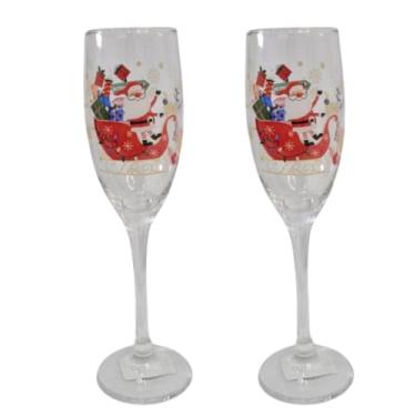 Imagem de Kit 2 Taça Vidro Champanhe 196 ml Presente Natal Papai Noel