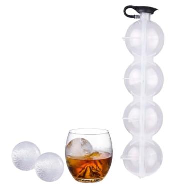 Imagem de Forma de Gelo Esférica com 4 Cavidades, Molde em Plástico Branco para Drinks e Coquetéis, Bandeja para Bolas de Gelo