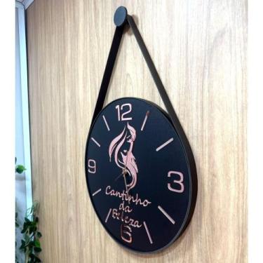 Imagem de Relógio 50cm preto personalizado CANTINHO DA BELEZA, rosé, 3 tons de a