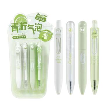 Imagem de lopet 4 canetas de tinta de gel torcidas retráteis ponta ST de 0,5 mm, refil de tinta preta com aroma de limão, escrita suave, secagem rápida, estudantes, escola, escritório, artigos de papelaria para