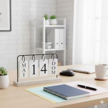 Imagem de Calendário de Mesa em Madeira com Plaquinhas Removíveis – Decorativo para Casa e Escritório (Preto)