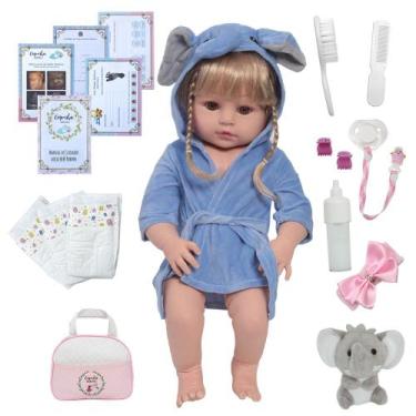 Imagem de Bebe Reborn Realista Menina Elefantinho Loira + Bolsa Itens - Cegonha 