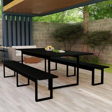 Imagem de Mesa Com Bancos Estrutura De Ferro Ideal Para Jantar Varanda