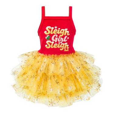 Imagem de Fitwarm Vestido tutu de trenó para meninas, roupas chiques de Natal para cães pequenos, roupa engraçada para animais de estimação, vermelho, amarelo dourado, PPP