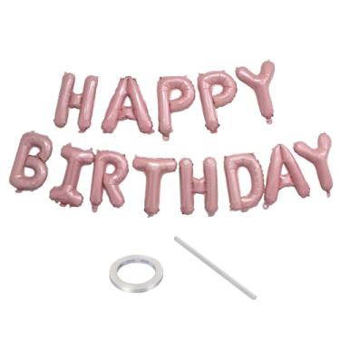Imagem de Balões de Feliz Aniversário Letras Banner - CARGEN Balão Mylar grande de 40,6 cm para decorações de parede de festa de aniversário, vem com fita suspensa e canudo, rosa